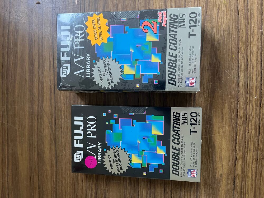 Fuji A/V Pro Library T-120 VHS videocassette tapes 3 pack sealed. One seal is sl